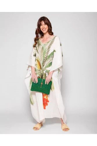 Morena Midi - Linen kaftan with large palm print