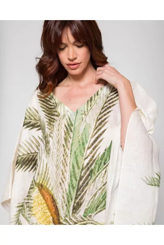 Morena Midi - Kaftan en lin avec grand imprimé palmier