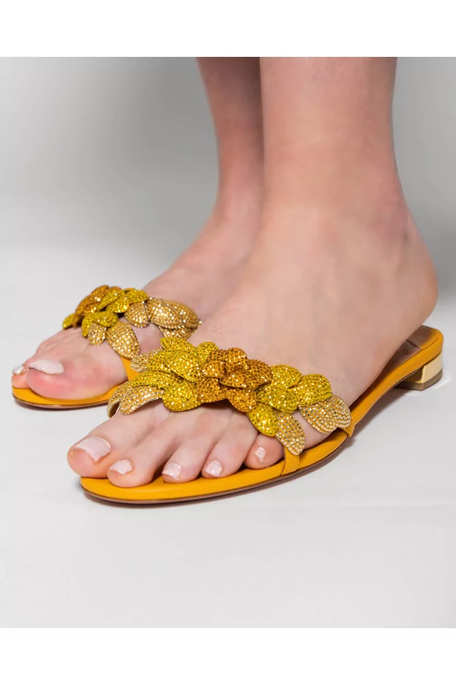 flat mules with rhinestones