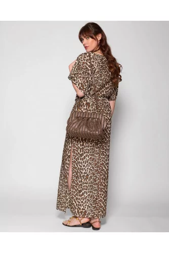 Long dress in leopard printed cotton veil