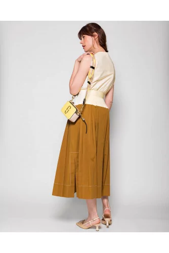 Two-tone flared pleated skirt in poplin cotton