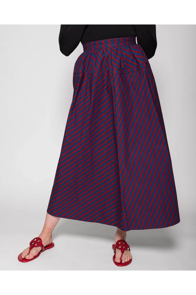 Poplin cotton flounced skirt with stripes