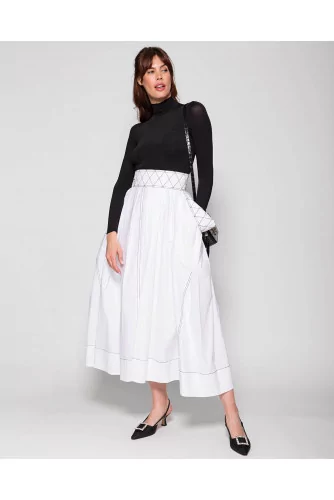 Long cotton poplin skirt with large pockets