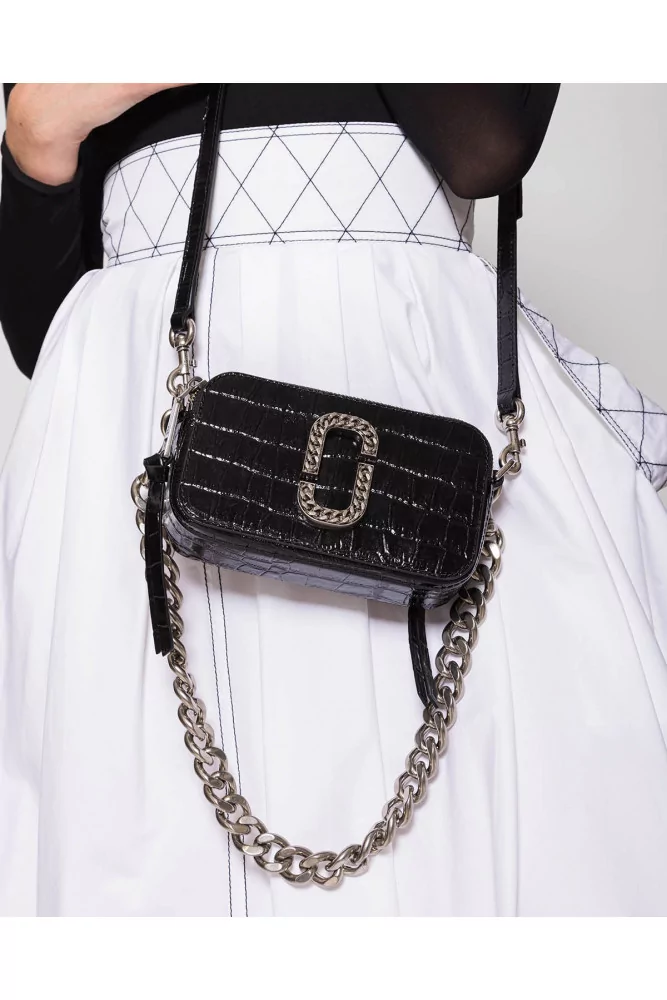 The Snapshot of Marc Jacobs - Black leather rectangular bag with crocodile  print and metal chain for women