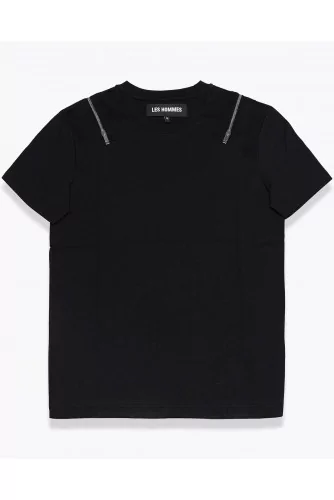 Cotton jersey T-shirt with zipper on the shoulders