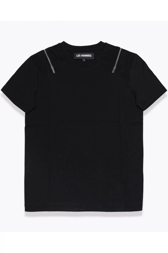 Cotton jersey T-shirt with zipper on the shoulders