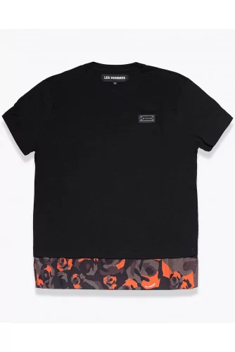 Oversized jersey cotton and nylon T-shirt with camouflage print