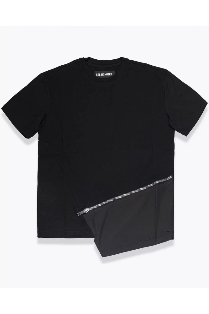 Cotton jersey T-shirt with nylon yoke and zip
