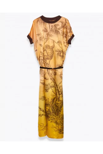 Long cotton and silk dress with nature print SS