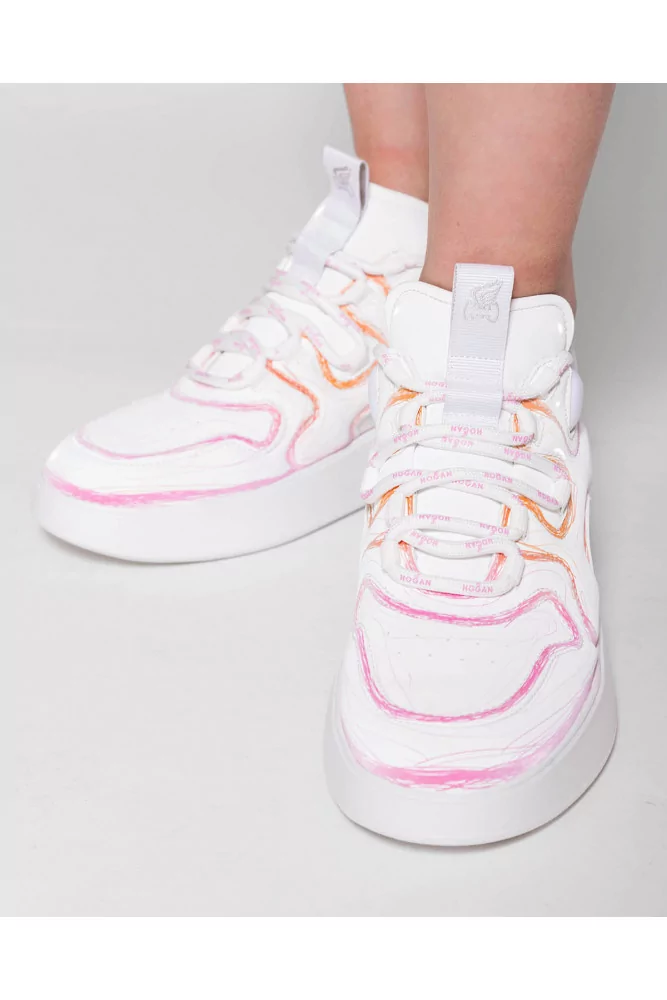 Hogan - - Rubber sneakers with pink-orange stitching quilted H, for women
