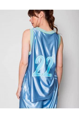 Satin oversized sporty tank top with logo