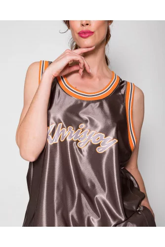 Satin oversized sporty tank top with logo