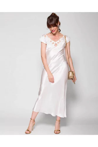 Long silk dress with V neckline