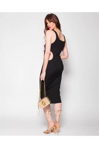 Tight elastane and jersey dress with cut-outs and buckles