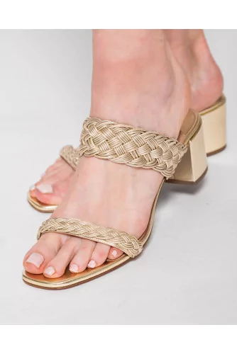 Metallized braided leather mules 50