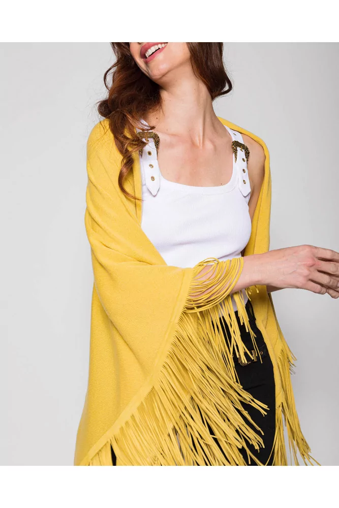 Triangular suede and cashmere scarf with fringes