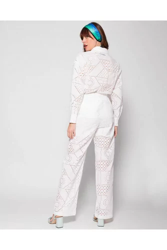 Long-sleeved cotton jumpsuit with belt