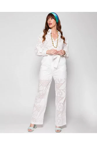 Long-sleeved cotton jumpsuit with belt