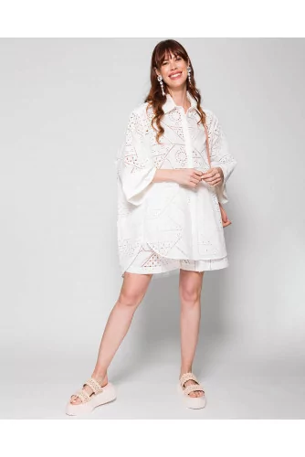 Chemise-robe en coton avec broderies anglaises