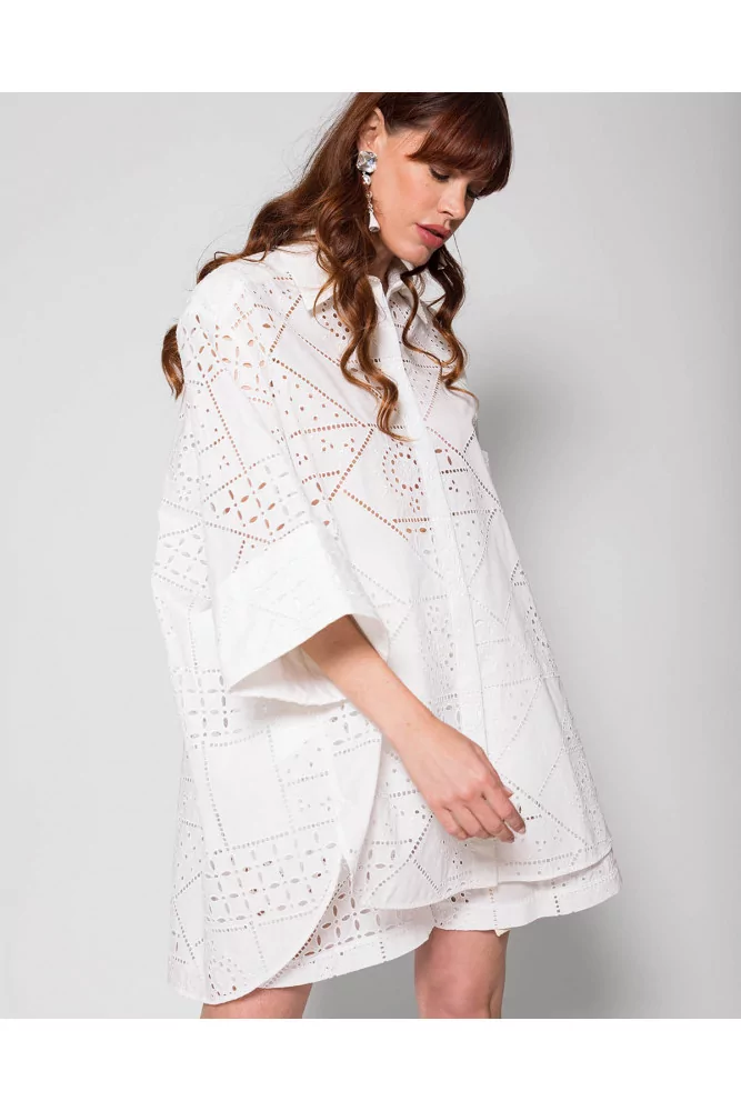 Chemise-robe en coton avec broderies anglaises