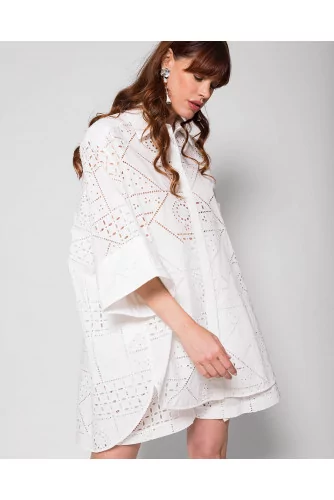 Cotton shirt dress with English embroidery