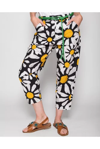 Pantalon en popeline coton avec imprimé marguerite