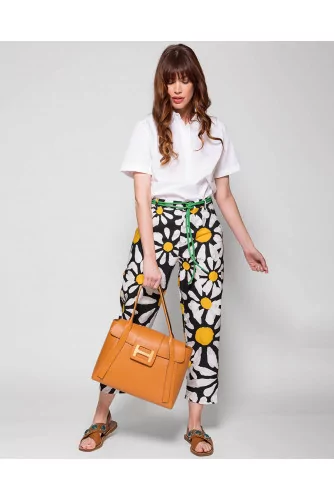 Trousers in poplin cotton with daisy print