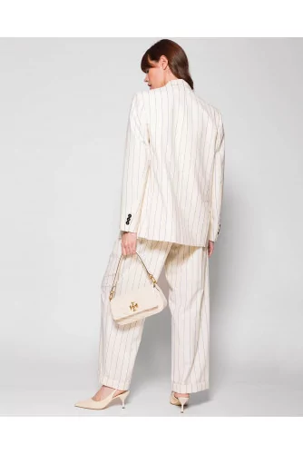 Oversize jacket in wool crepe with embroidered stripes