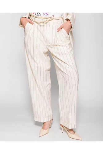 Wool crepe trousers with embroidered stripes