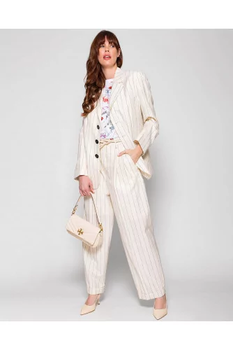 Wool crepe trousers with embroidered stripes