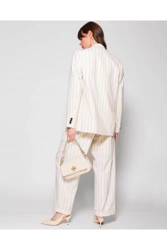 Wool crepe trousers with embroidered stripes