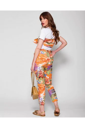 Slim fit toile trousers with Chinese print