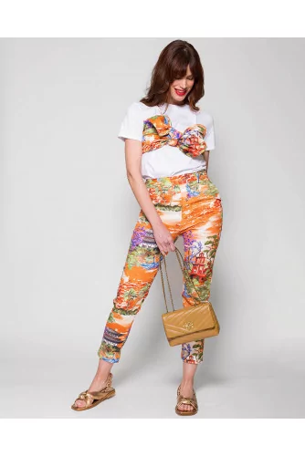 Slim fit toile trousers with Chinese print