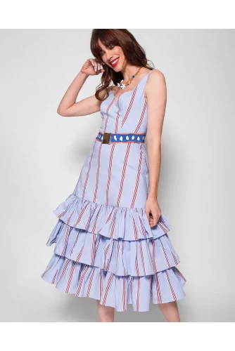 Cotton striped dress with ruffles