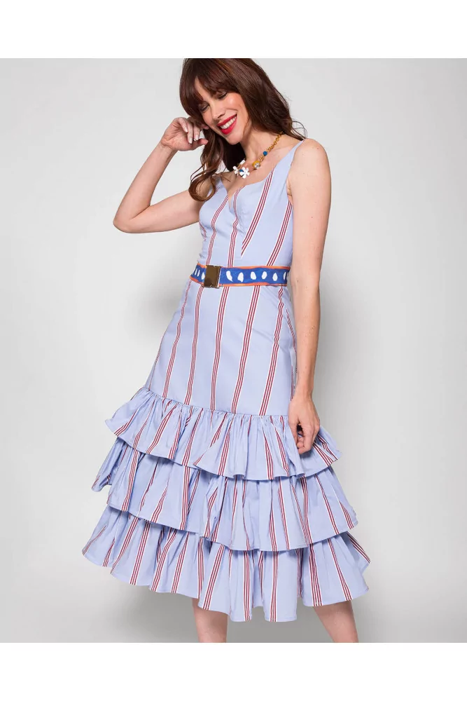 Cotton striped dress with ruffles