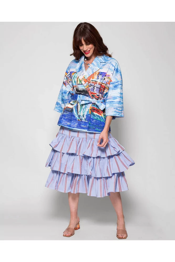 Stella Jean - Veste oversize en coton avec ceinture 42 bleu