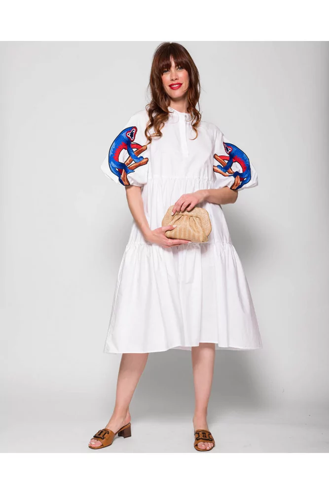 Stella Jean - Robe en popeline coton avec broderie 40 blanc