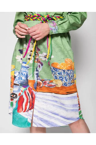 Poplin cotton skirt dress with impressionist print LS
