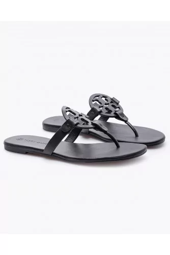 Milles - Leather flip-flops with decorative logo