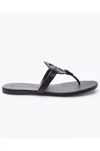 Milles - Leather flip-flops with decorative logo