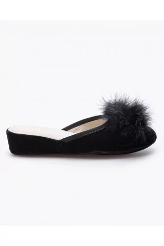 Marguerite - Velvet indoor mules with feathers 35