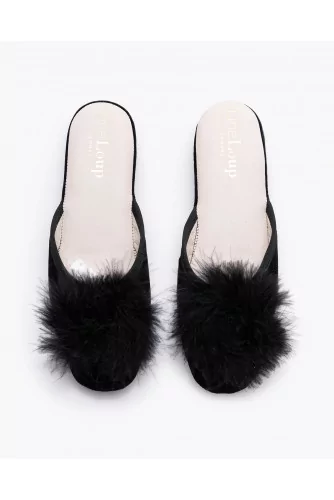 Marguerite - Velvet indoor mules with feathers 35