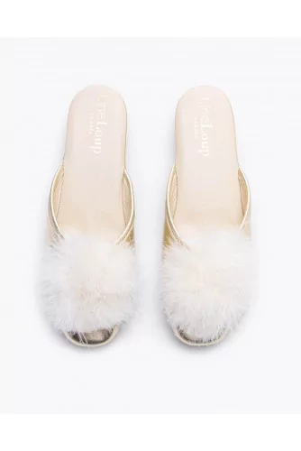 Marguerite - Leather indoor mules with feathers 35