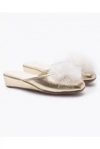 Marguerite - Leather indoor mules with feathers 35