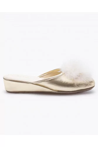 Marguerite - Leather indoor mules with feathers 35