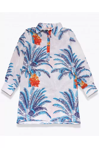 San Jacinto - Linen beach tunic shirt with palm print