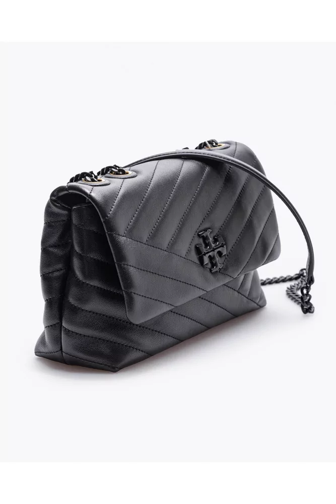 Kira of Tory Burch - Black quilted patina leather bag with flap for women Kira of Tory Burch - Black quilted patina leather bag with flap for women