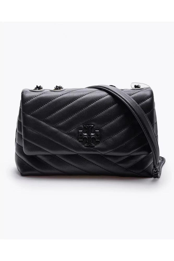 Kira of Tory Burch - Black quilted patina leather bag with flap for women