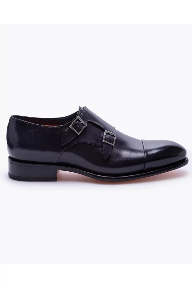 Derby Santoni bleu patiné avec boucles pour homme