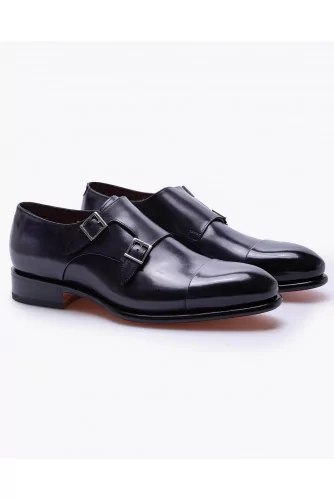 Patent leather derby shoes with 2 buckles